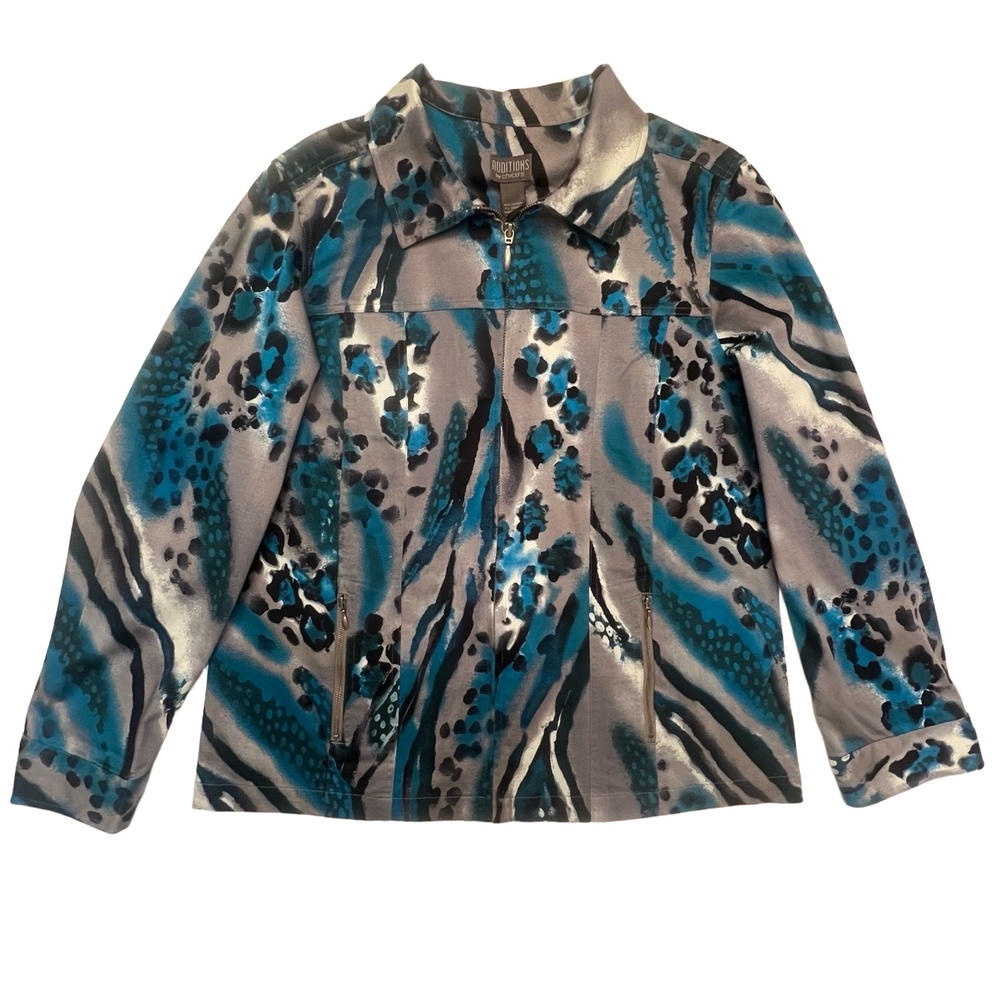 Chico’s Animal Print Zipper Jacket Blue &‎ Gray Chico’s Size 2 (Size L/12)
